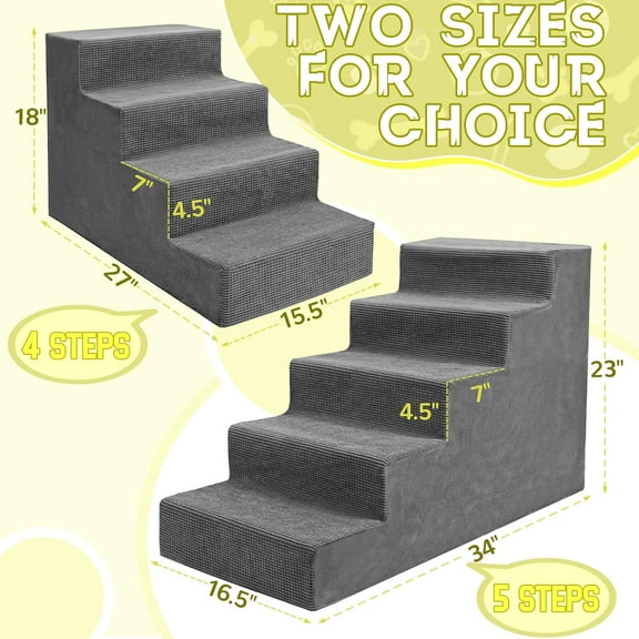 Dog Stairs for Small Dogs and Cats,18'H Non-Slip Bottom Pet Steps for High Beds and Couch,Extra Wide High-Density Foam Pet Stairs Grey,4 Steps