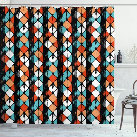 Ambesonne Geometric Shower Curtain, Modern Hexagon Design, 69"Wx84"L, Turquoise Salmon