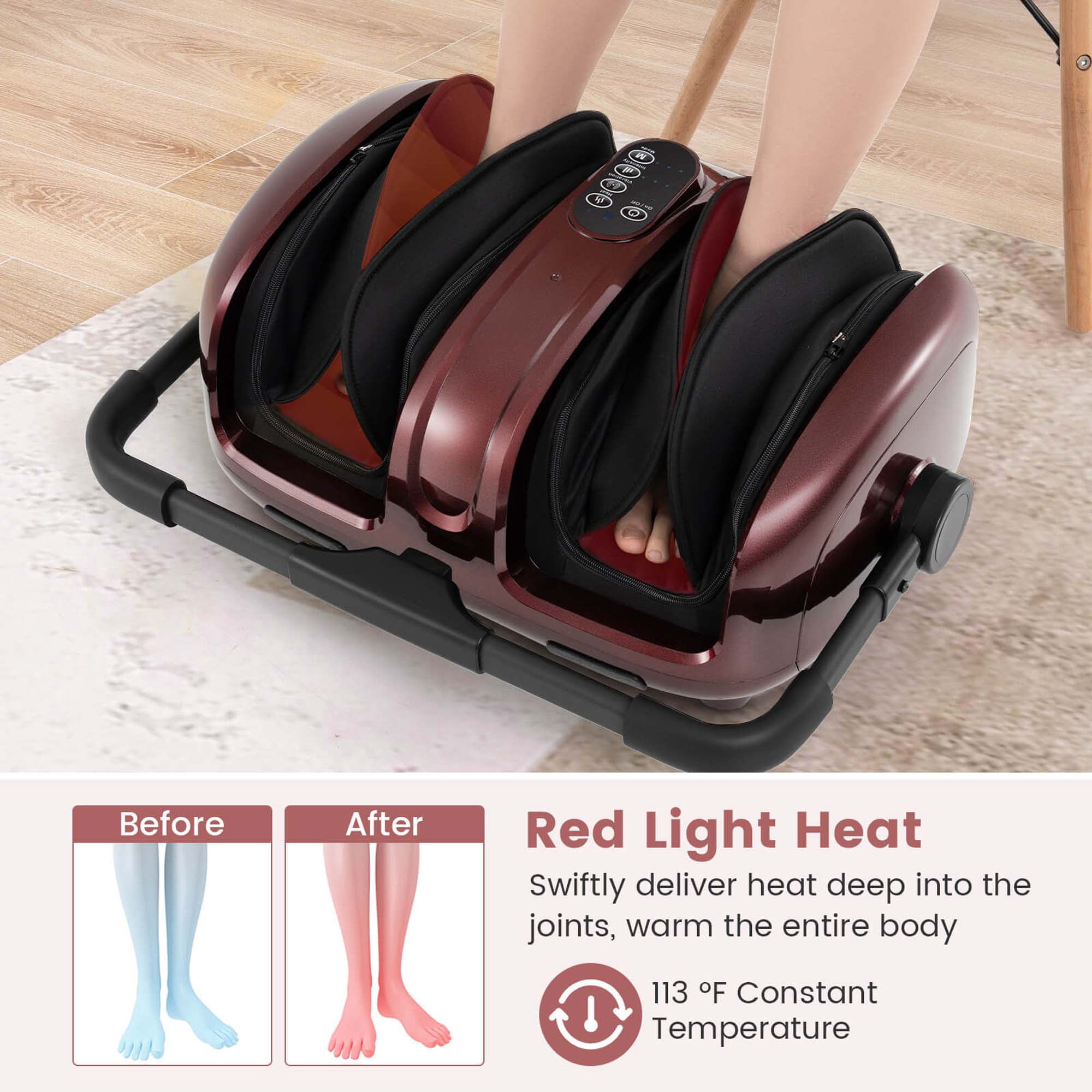 Costway Foot & Calf Massager Vibration Compression Electric Leg Massager Machine with Heat Red