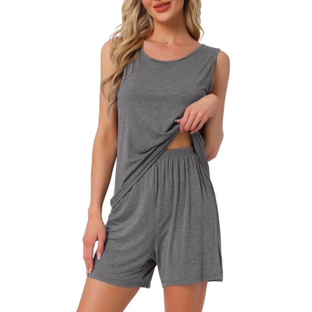 Conjunto de lounge para mujeres INSPIRE CHIC, set de pijama de algodón sin mangas, top de tanque y pantalones cortos, pijama suave, talla 3XL, gris