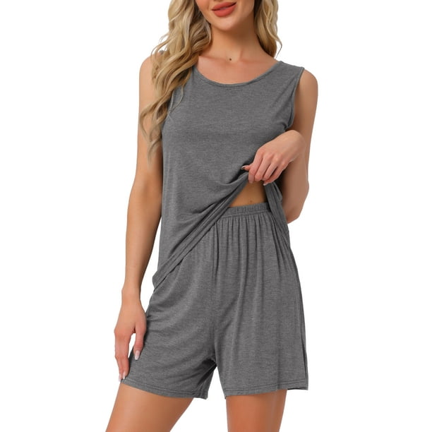 Conjunto de lounge para el Día de la Madre INSPIRE CHIC para mujeres, conjunto de pijama de algodón sin mangas, top de tanque y pantalones cortos, pijama suave en gris