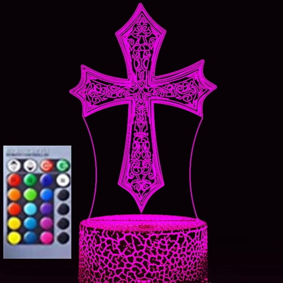 YSITIANNA 3D Jesus Cross Night Light Lamp Illusion Night Light 16 Color Changing Table Desk Decoration Lamps Gift Acrylic Flat ABS Base USB Cable Toy STNL#2144