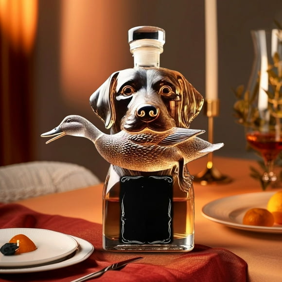 Cadorn 1 PCS Dog and Duck Glass Whiskey Decanter, Humorous Novelty Liquor Bottle with Leak-Proof Stopper, Unique Bar Home Party Supplies for Bourbon Scotch Rum Storage