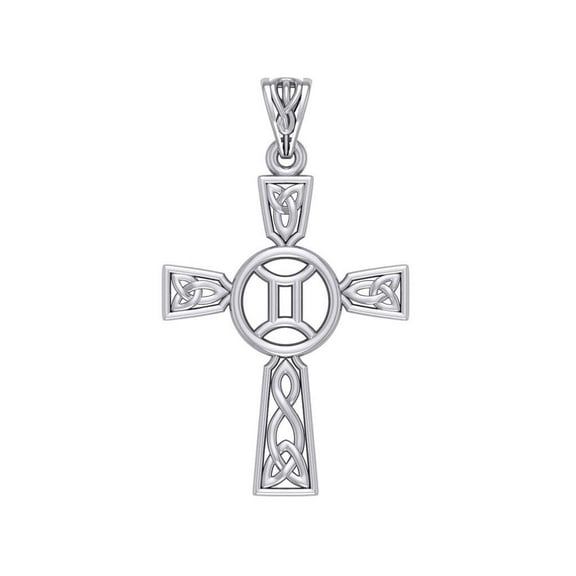 Cross Gemini Astrology Zodiac Sign 925 Sterling Silver Pendant Fine Jewelry