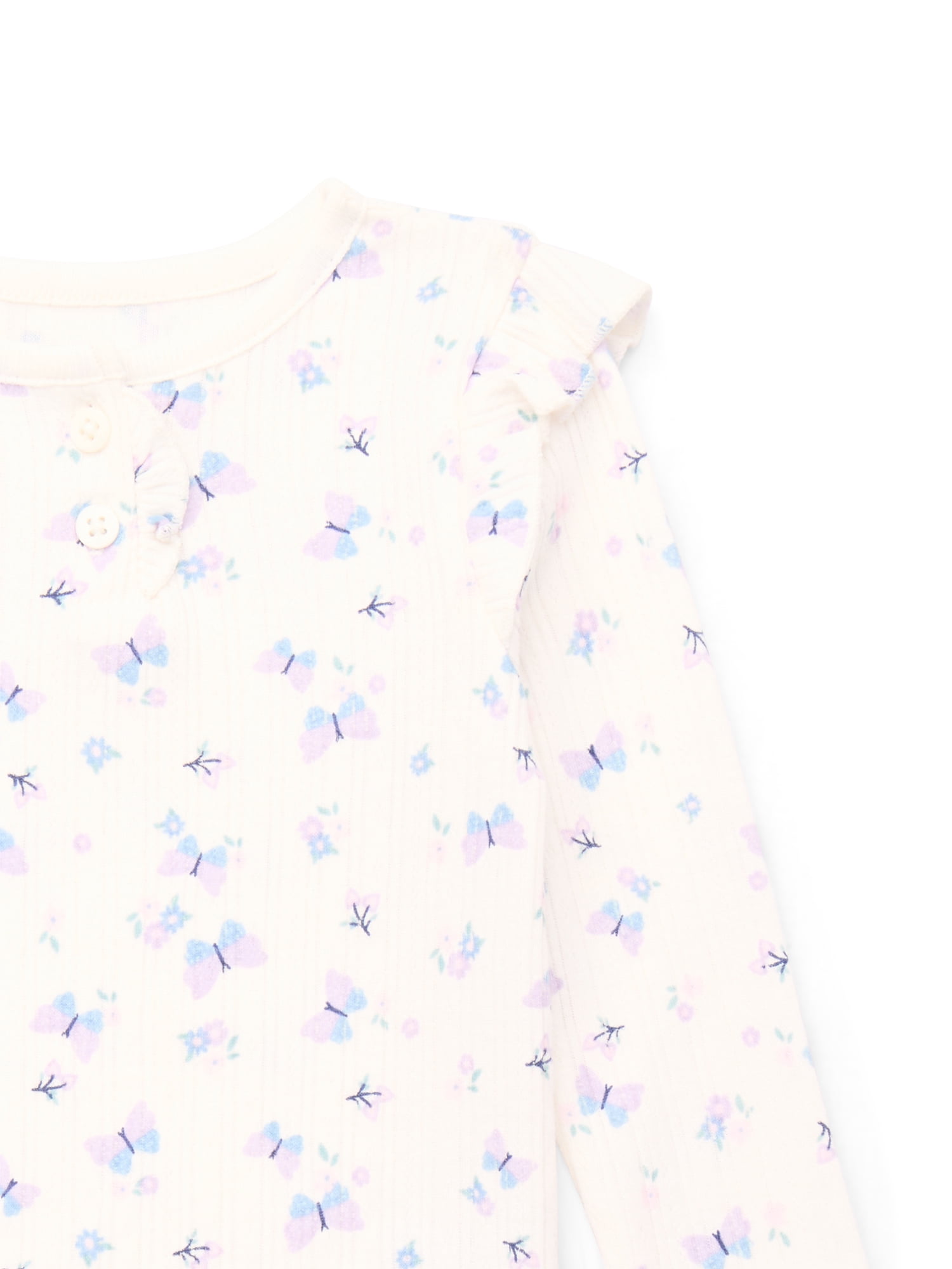 Garanimals Baby Girl Henley Printed Bodysuit with Long Sleeves, Sizes 0-24 Months
