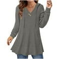 thumbnail image 3 of BXINGOHAI Women's V Neck Hoodies Long Sleeve Sweatshirt Drawstring Pullover Tops with Pocket Dark Gray,M, 3 of 7