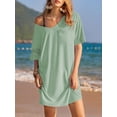 thumbnail image 4 of SWQZVT Womens Sleep Shirts V Neck Nightgown Oversized T Shirt Nightshirt Short Sleeve Cotton Sleepwear Lounge Dress, 4 of 8