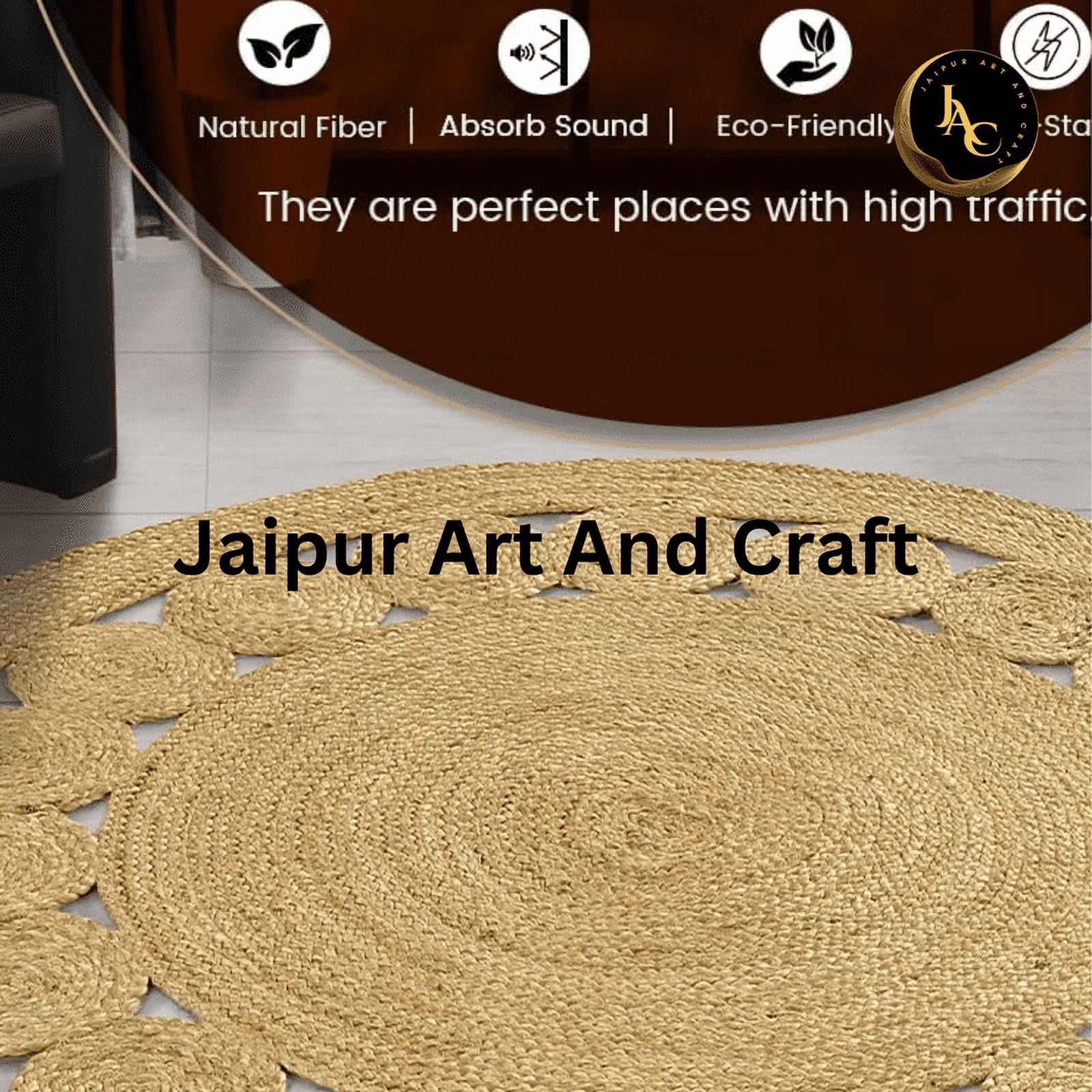 Jaipur Art And Craft Hand Braided Round Jute Area Rug for Home Décor Reversible Boho Charm Carpet (5x5 Sq Ft)