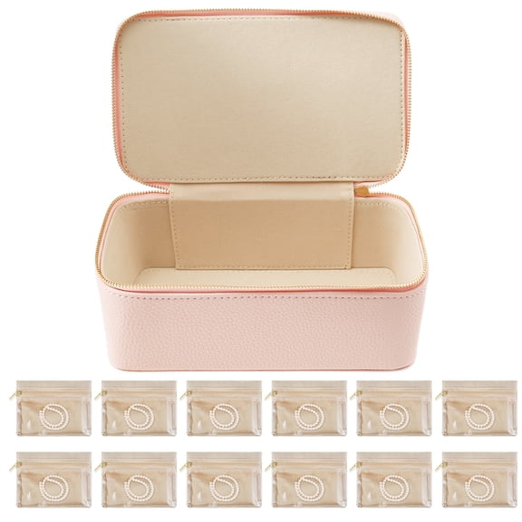 Travel Jewelry Case with 12 Velvet Zipper Pouches Portable Travel Jewelry Box with Zipper for Rings Earrings Necklaces Bracelets