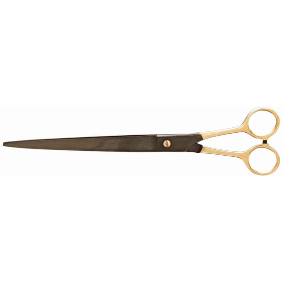 TAMSCO Unique Extra Long Curved Blade Genuine Japanese Stainless Steel Professional Grooming Shears, 9.5-Inch Curved, Micro Serrated, Black/Gold Finish with Micro Serrated Semi Convex Edge