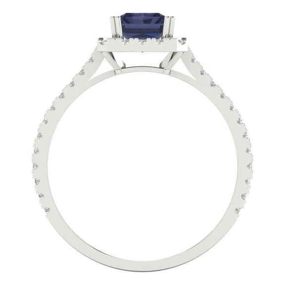 1.86 ct Emerald Cut Simulated Blue Sapphire Halo Engagement Ring for Women in 18K White Gold