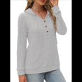 thumbnail image 1 of Sudadera con Capucha de Moda para Mujer, de Larga y Cuello en V, Informal, para Otoño e Invierno. Gris XL, 1 of 7