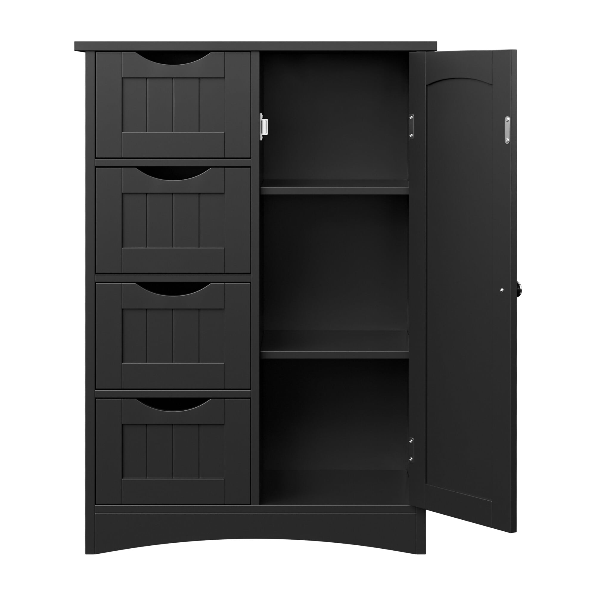 ZENY Bathroom Floor Cabinet, Freestanding Storage Cabinet with 4 Drawers and Adjustable Shelves, Modern Cupboard for Home Living Room Office, Black