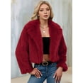 thumbnail image 5 of Women'S Winter Coats Fleece Cropped Jacket Faux Fur Long Sleeve Pockets Warm Outerwear Fall Clothes Wine Red L, 5 of 6