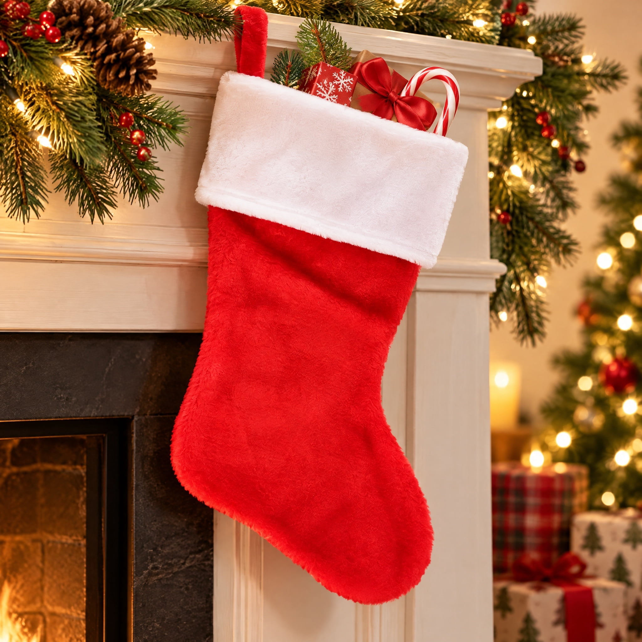 Plush Christmas Stocking, Red and White, 16", by Holiday Time