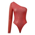 thumbnail image 4 of Wdgfv Women's One Shoulder Sequin Tops Bodysuits Country Concert Outfits for Women Sparkly Shirts Sexy Womens Sparkle Top Red S, 4 of 7