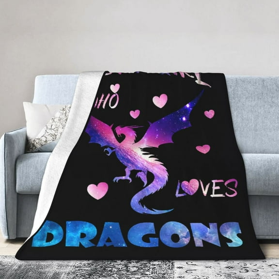 Just A Girl Who Loves Dragons Blanket Gifts For Kids Adults - Lightweight Throw Blanket For Bedroom Living Room Decor Soft Fuzzy Fleece Cozy Plush Bed Couch 50"X40"