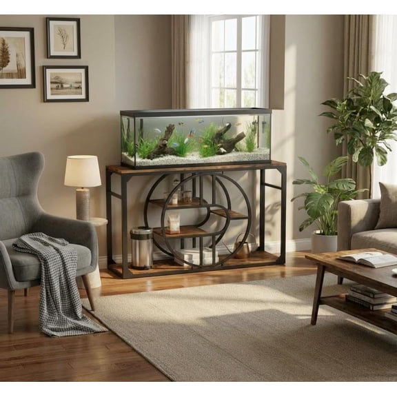 Garvee Metal Aquarium Stand with Power Outlets, Cabinet for Fish Tank Accessories Storage - Suitable for Fish Tank Stand, Turtle, Reptile Terrarium for Home Office, Brown
