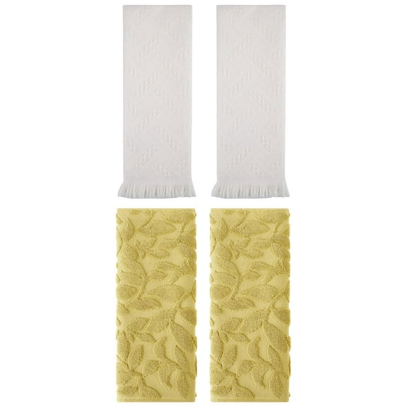 Unique Bargains 4 Pcs Cotton Soft Boho Hand Towel Set Yellow/Beige 14" x 30"/13" x 29"