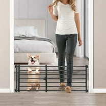 Indoor Dog Gate with Door, 26-41" Extra Wide Full Metal Pet Gate Short Dog Gate for Stairs, Pressure Mount 14'' Tall Small Puppy Low Gate Easy Step Over for Doorways