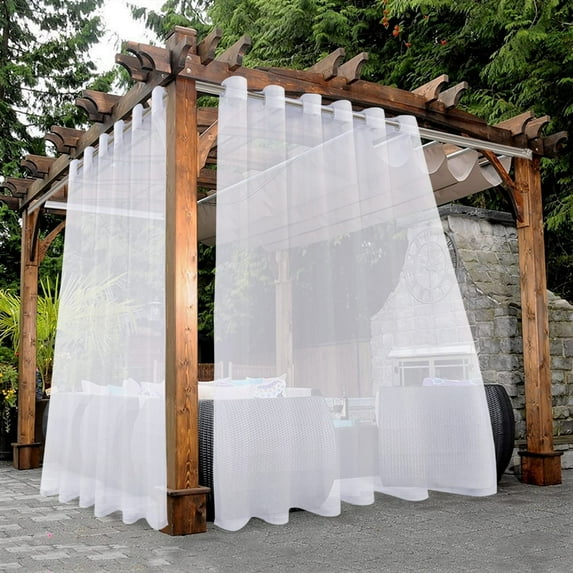 ZXNYH Outdoor Sheer Curtains for Patio Waterproof - 2 Panels Wide Grommet Indoor Voile Curtains for Living Room, Bedroom, Porch, Pergola, Cabana, 100 x 120 inch, Grey