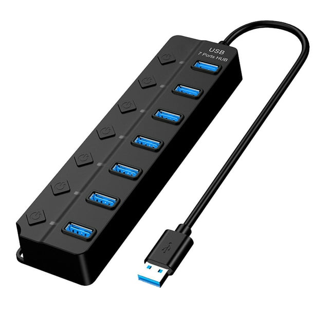 7-Port USB 2.0 Hub, Individual Switches/LEDs, Compatible with Windows/Mac/Linux, for Laptop/USB Devices