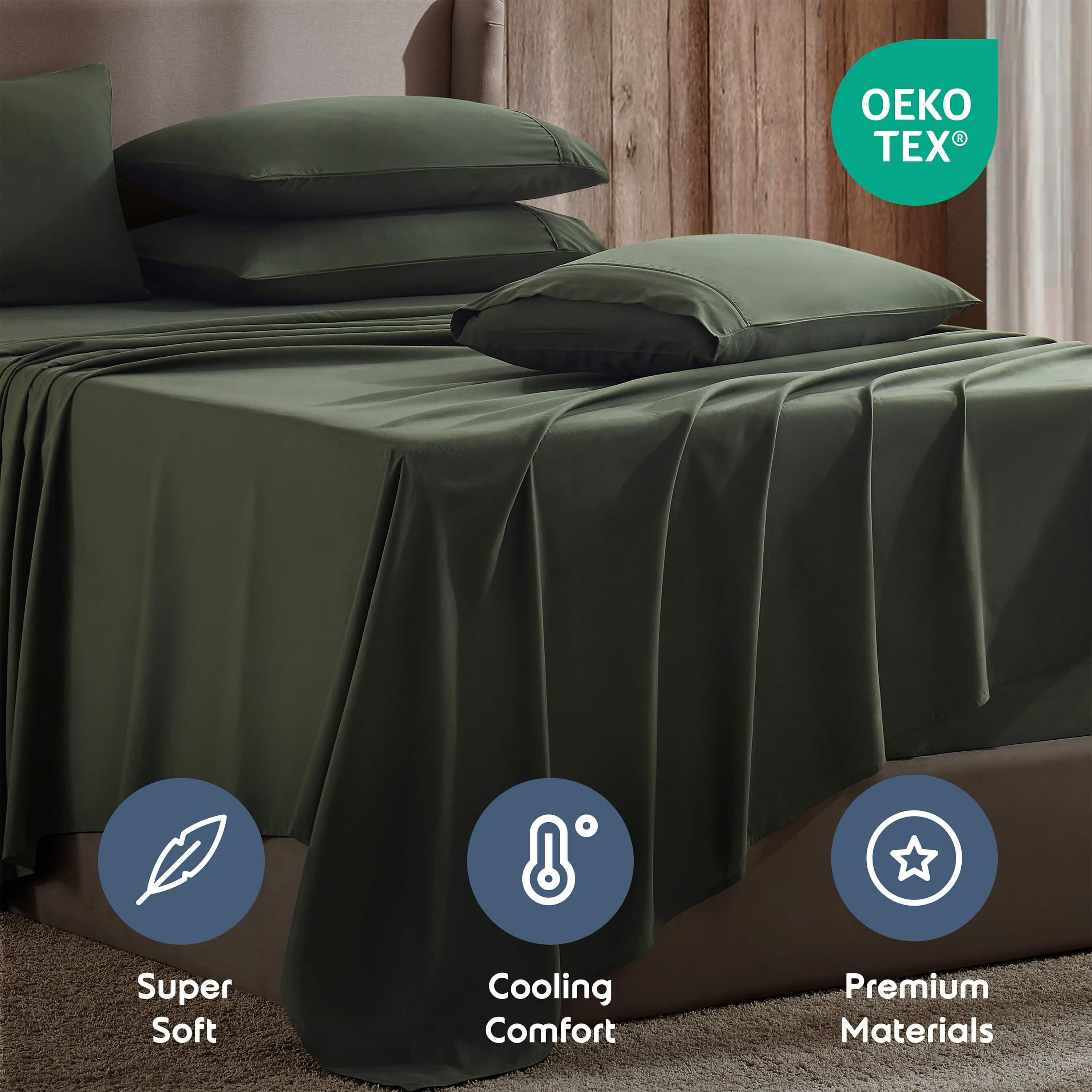 LammaLoe Extra Deep Pocket Queen Sheets set, Fits 18"-24" Mattress, 6 Piece Soft Microfiber Bed Sheet Sets, Olive Green