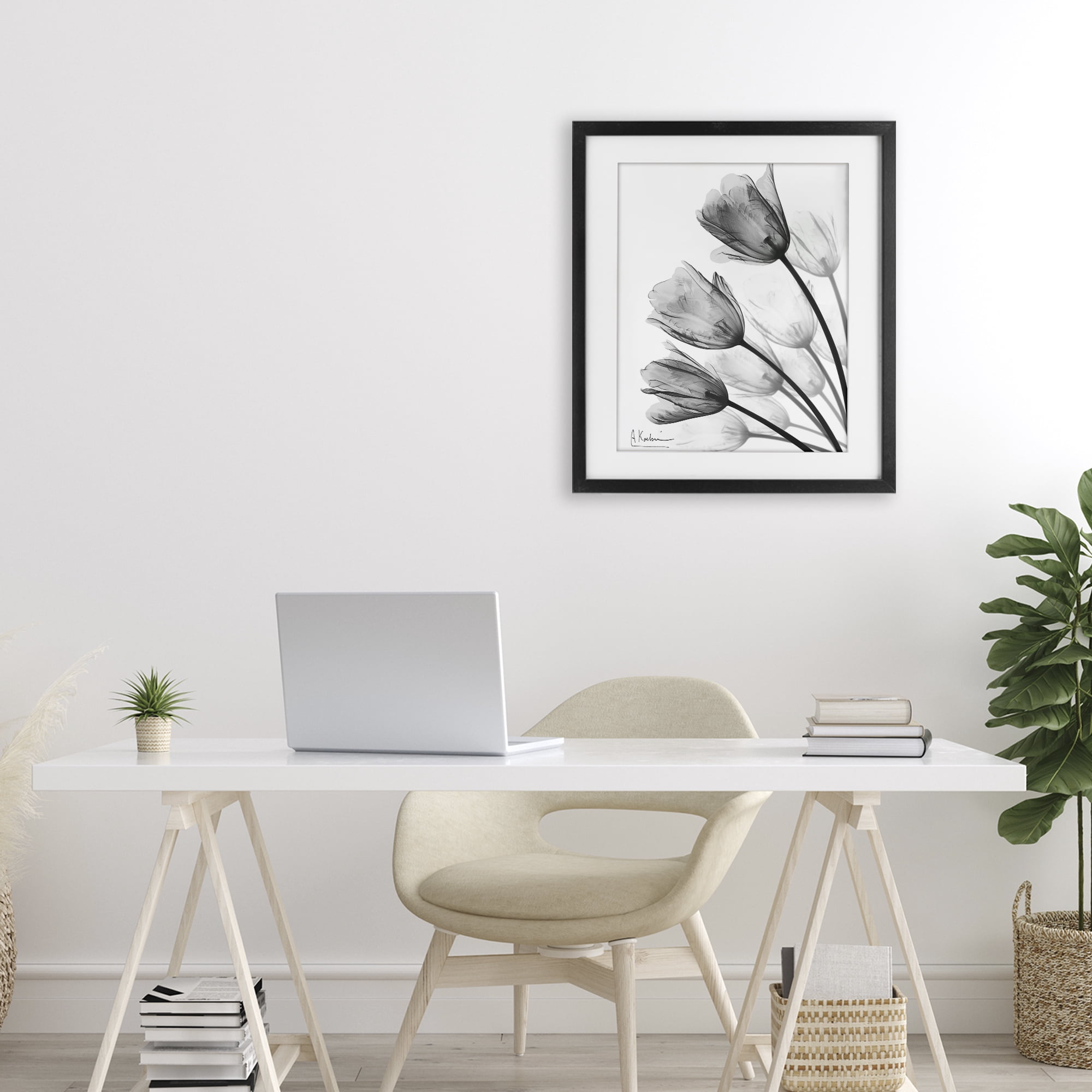 Stupell Industries Minimalist Tulip Fan Black Framed Print Under Glass, design by Albert Koetsier