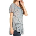 thumbnail image 4 of Sakkas Marzia Women's Loose Fit Short Sleeve Casual Tie Dye Batik Blouse Top Tunic - 19211-LtGray - One Size, 4 of 5