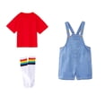 thumbnail image 3 of LRen Overalls for Girls Size 10-12 Summer Denim Shortsalls+ Solid Color Top+Socks 3Piece Set Loose Fit Cotton Daily Wear Stretchy Denim Rompers With Pockets, 3 of 7