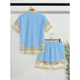thumbnail image 2 of Men's 2 Pieces Set Palace Embossed Element Print Outfits Short Sleeve Button Down Shirt and Drawstring Shorts Set Men's Vacation Outfits, 2 of 4