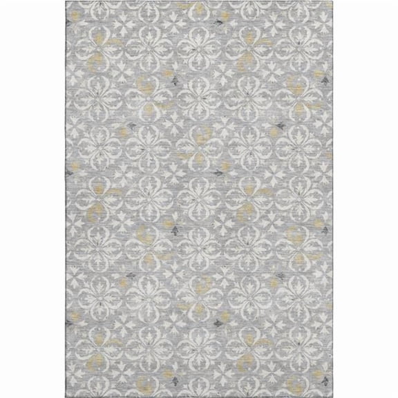 HomeRoots 673932 9 x 12 ft. Gray & Ivory Floral Transitional Washable Machine Made Rectangle Area Rug with UV Protection