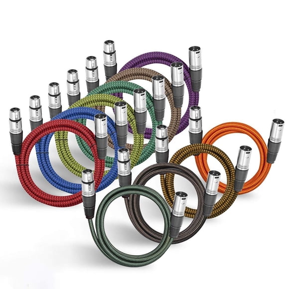 BIFALE Heavy Duty Hybrid Braided XLR Patch Cable - 2ft, 3Pin XLR Male to Female Multi-Colored Microphone Cable - Balanced Mic/Sna
