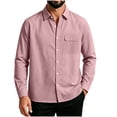 thumbnail image 3 of Josdec Men's Solid Lapel Long Sleeve Button Down Shirt with Chest Pocket Wrinkle Resistant Casual Light Business Work Tops M-XXL, 3 of 6