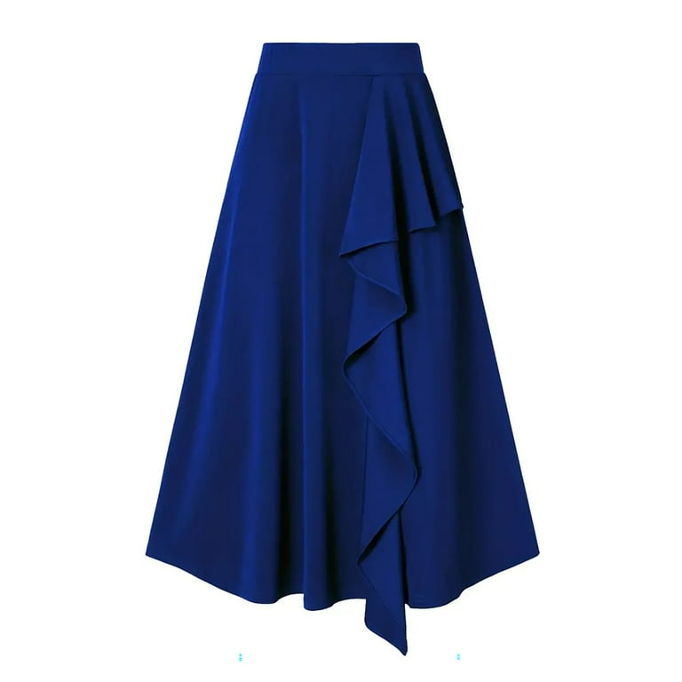 gdxvjhbj Skirts for Women Women s Plus Size Elastic Waist Cotton Flowing Maxi Crinkled Skirt Blue 5XL