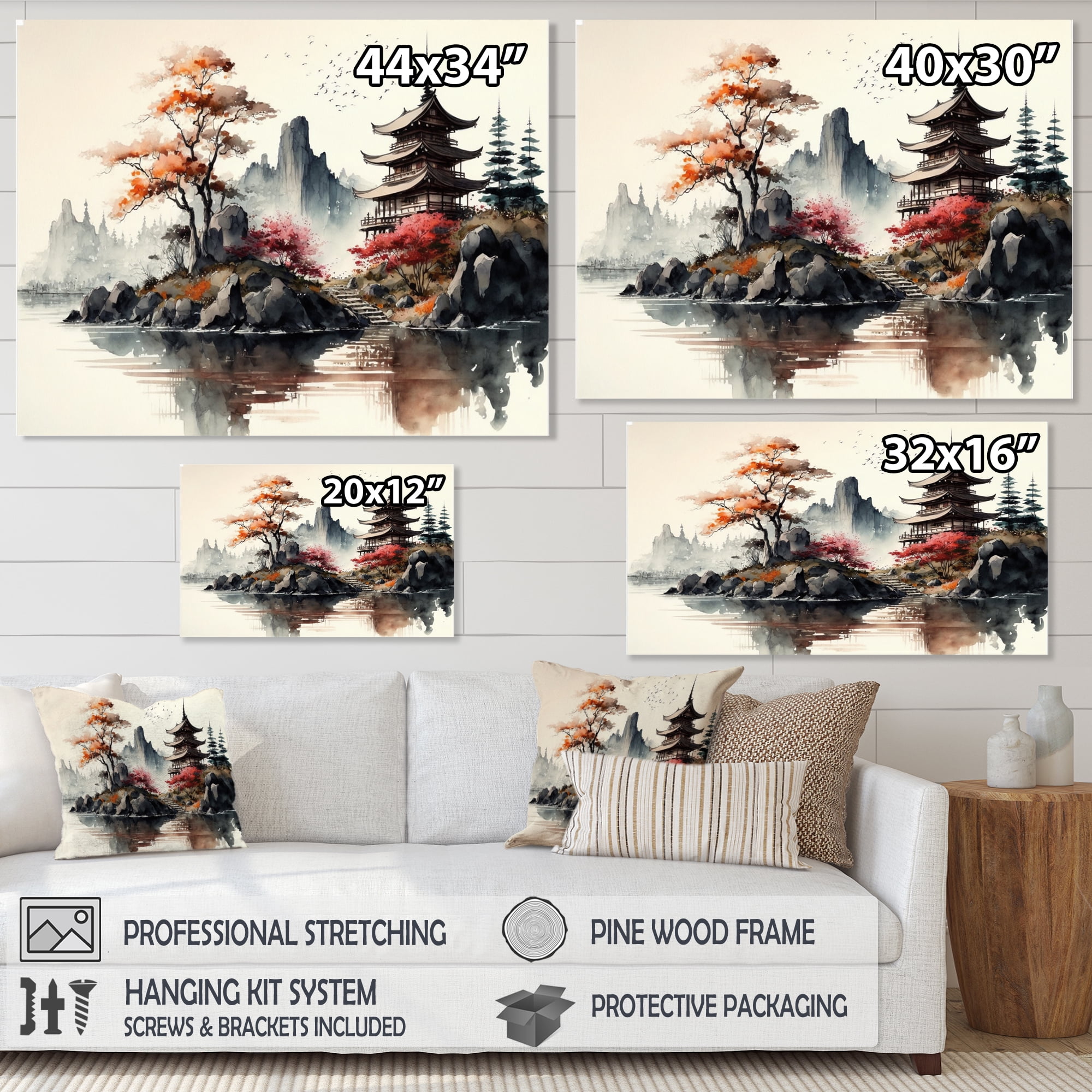Designart Watercolor Japenese Landscape I Canvas Wall Art