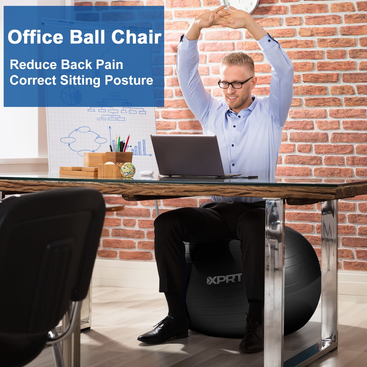 XPRT Fitness Exercise and Workout Ball, Yoga Ball Chair, Great for Fitness, Balance and Stability Extra-Thick with Quick Pump - 75 cm