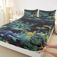 thumbnail image 3 of Feelyou Kawaii Cartoon Dinosaur Bed Sheets, Jungle Leaf Botanical King Sheets, Cute Animal Theme Sheet Set, Lightweight Room Decor, 4pcs, 3 of 7