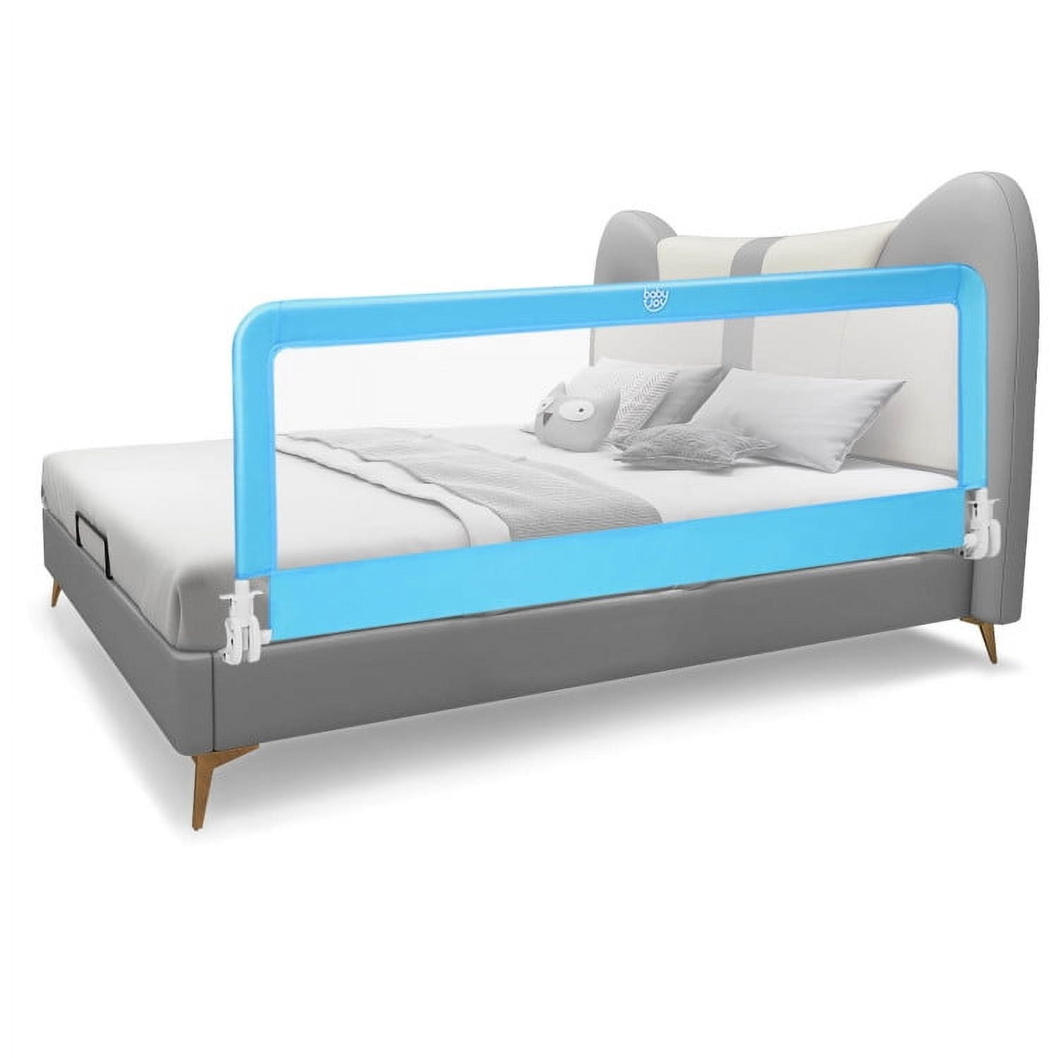 YYAo Bed Guard Rails,Bed Fence,Bed Gate for Baby,59 Inch Folding Breathable Baby Bed Rail Guard with Safety Strap-Blue