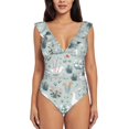 thumbnail image 2 of Fotbe Goose and Doodle Flowers Women's Tummy Control Swimsuits Slimming One Piece Bathing Suit Ruffle Wrap V Neck Swimwear-, 2 of 8