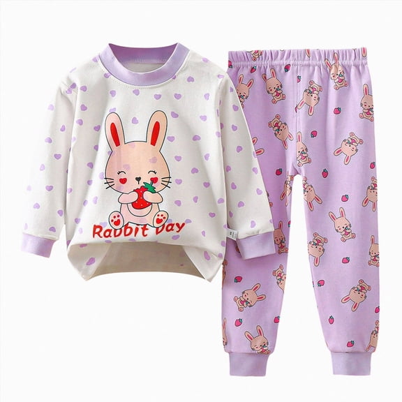 TOWED22 Infant Girl Cute Clothing Fall Winter Clothing Set 2 Piece Print Long Sleeve Soft Top and Relaxed Joggers Clothes(Light Purple,3-4 Y)