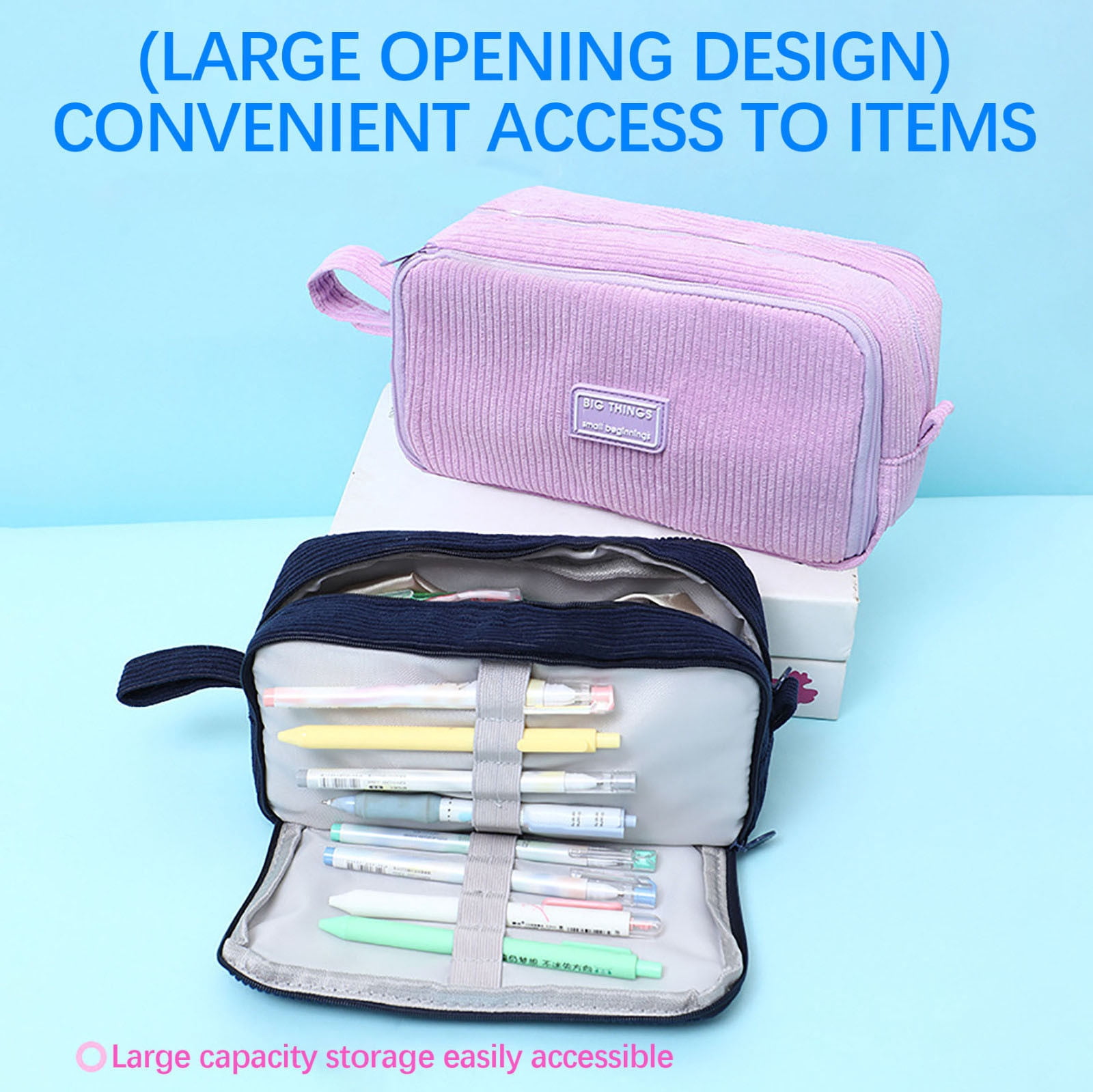 Iuhan 5Pcs Large-Capacity Pencil Pouch, Corduroy Pen Case, Multi-Compartment Organizer for Pens Markers, Durable Stationery Bag, Study Supplies for Study Office