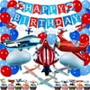 50Pcs Airplane Party Decorations Airplane Happy Birthday Banner Airplane Cloud Balloons Cake Toppers Glider Planes for Kids Plane Aviator Adventure Themed Birthday Party Decorations