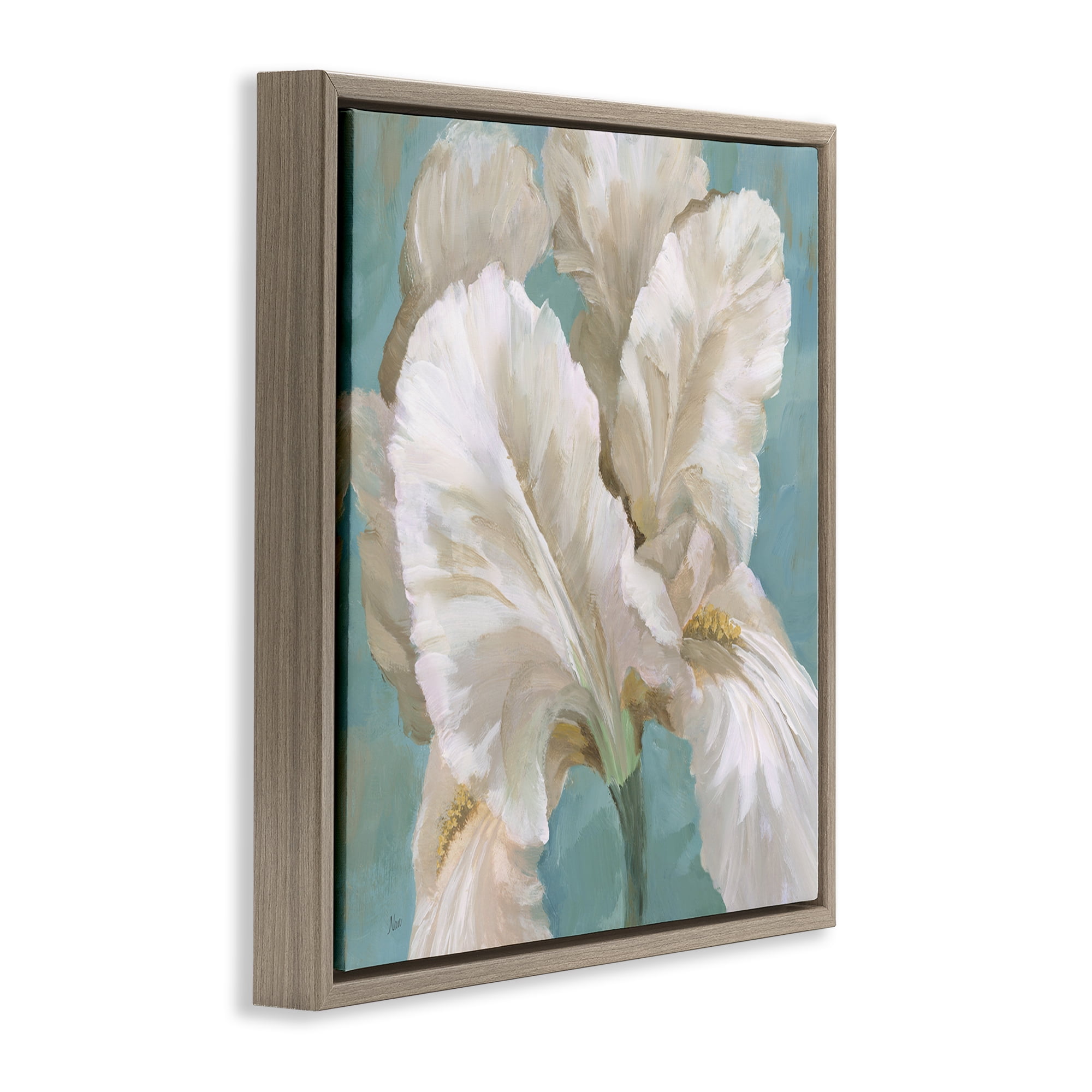 Stupell Industries White Iris Petals Botanical & Floral Painting Brown Floater Framed Art Print Wall Art, 25 x 25