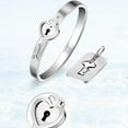 thumbnail image 2 of Titanium Heart Love Lock Bracelet with Key Pendant Necklace Steel Bangle Sets Couple Gifts, 2 of 5