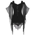 thumbnail image 5 of Gytharion Women's Gothic Dresses Dark Witch Vintage Halloween Dresses Spaghetti Straps Bell Sleeve Lace Up Tummy Control Irregular Lace Hem Mini Gowns for Cosplay Club Themed Party, 5 of 6
