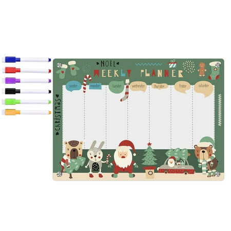 

Poseidon 1 Set Fridge Magnet Board Christmas Erasable Smooth Writing Self-adhesive Great Stickiness Anti-scratch Leave Message Cartoon Print Anti-slip Magnetic Pad Fridge Planner with Pens