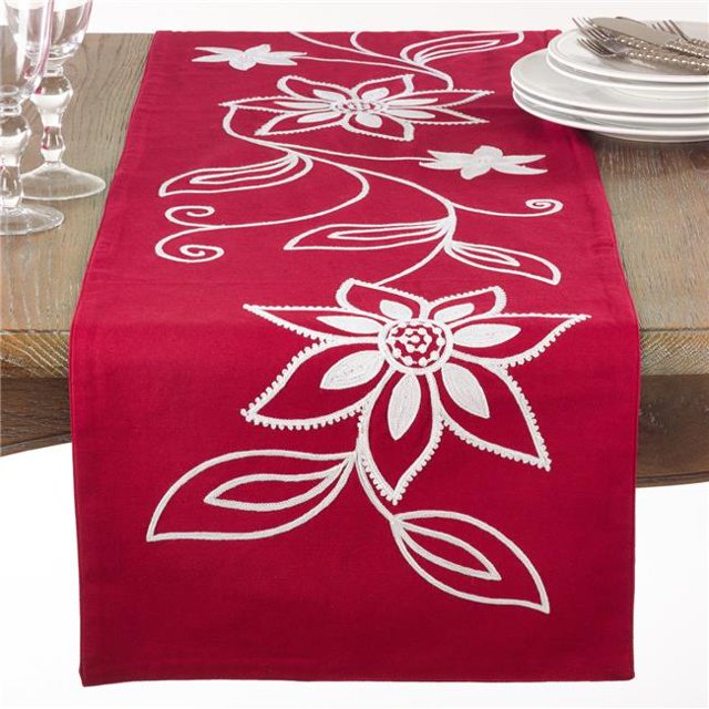 Saro Lifestyle 6010.R1672B 16 x 72 in. Rectangle Holiday Poinsettia Table Runner, Red