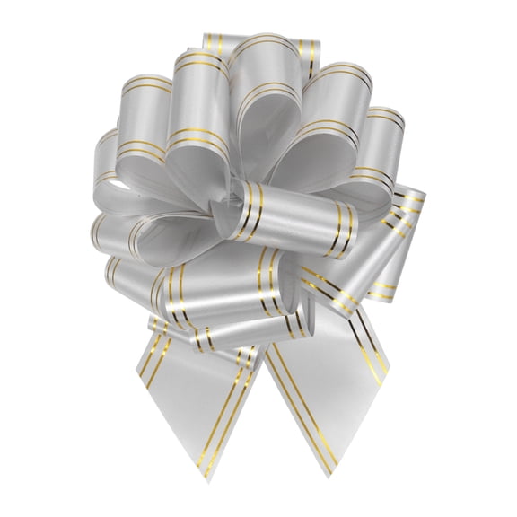 5pcs 4 Inch Large Pull Bow Metallic Silver Gift Wrapping Bows with Gold Edge