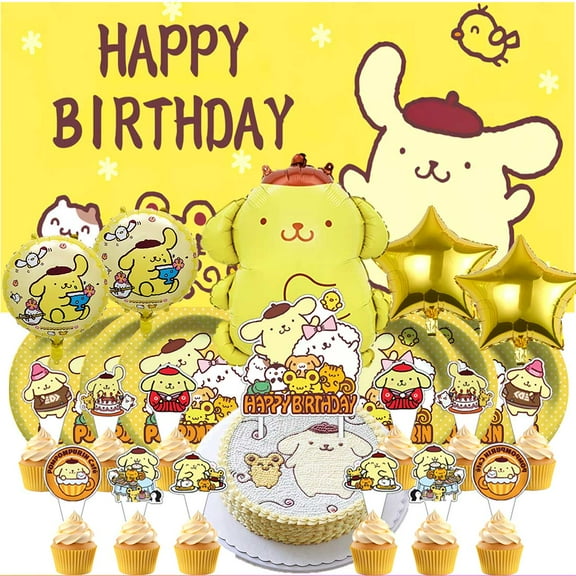 Pompompurin Party Supplies Decor Tableware Backdrop Banner Cake Topper Balloons Birthday Decorations
